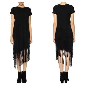 AllSaints "Tami" Black Layered Fringe T-Shirt Dress
